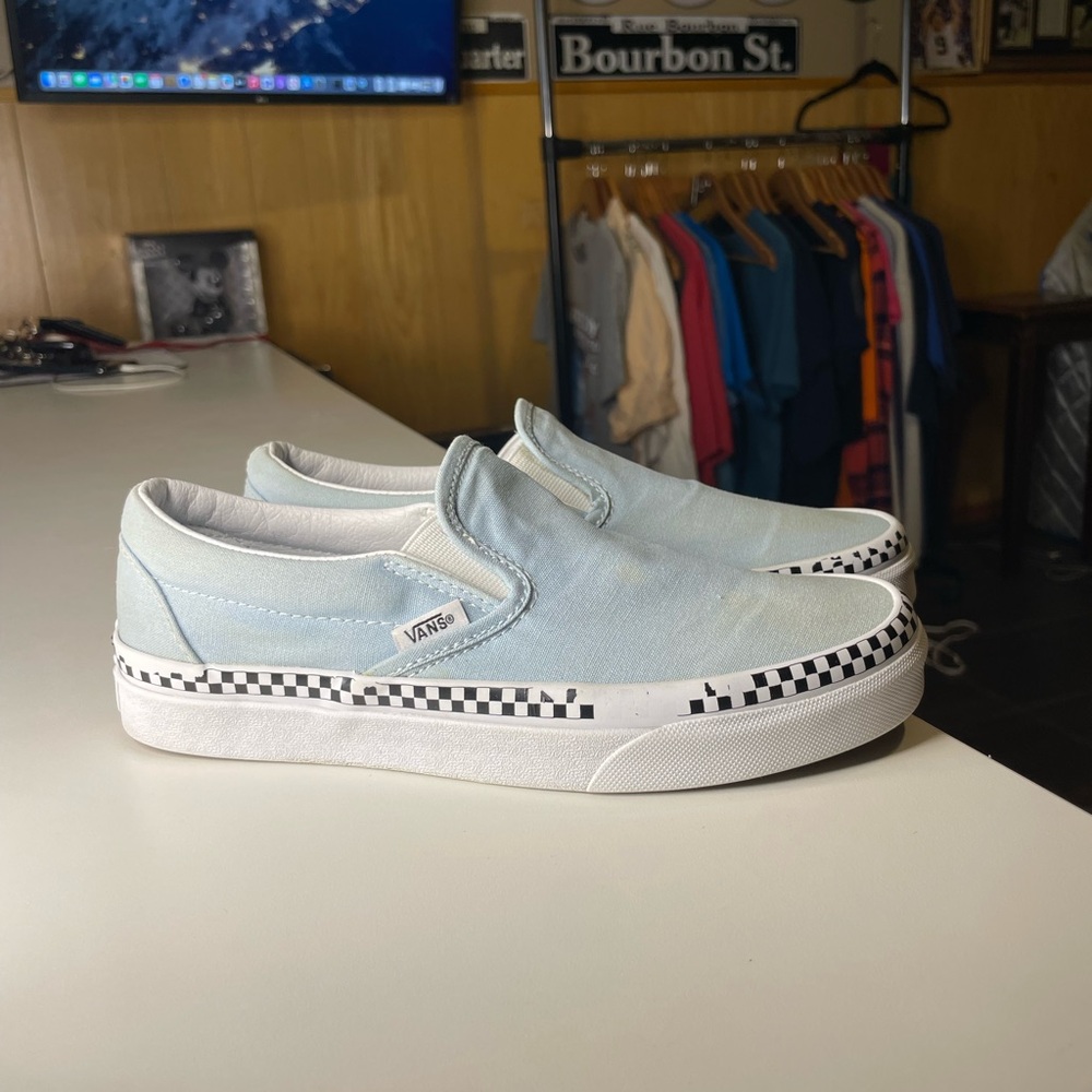 VANS Classic Slip On Check Foxing Cool Blue Women's 7 Men's 5.5 Checkered